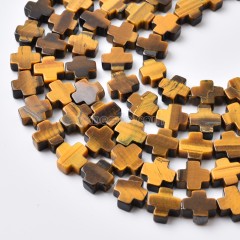 Yellow Tiger Eye Vertically Drilled Flat Cross Beads Strands, Approx 10x10mm, 38cm/strand