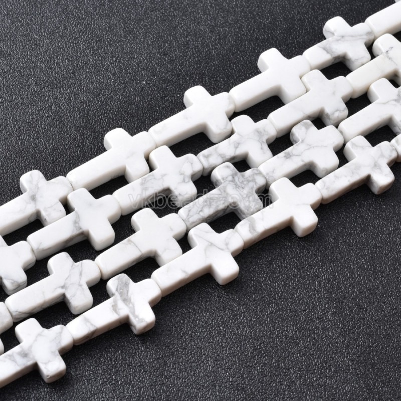 Howlite Vertically Drilled Flat Cross Beads Strands, Approx 12x20mm, 38cm/strand