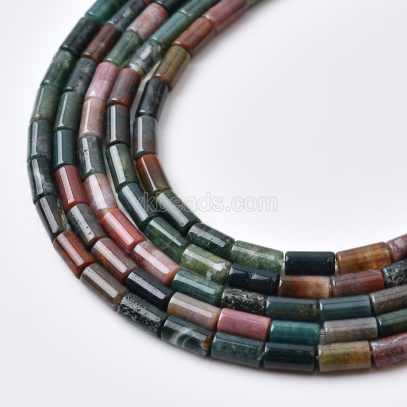 Fancy Jasper/Indian Agate Smooth Tube Cylinder Beads Strands, Approx 4x8mm, 38cm/strand