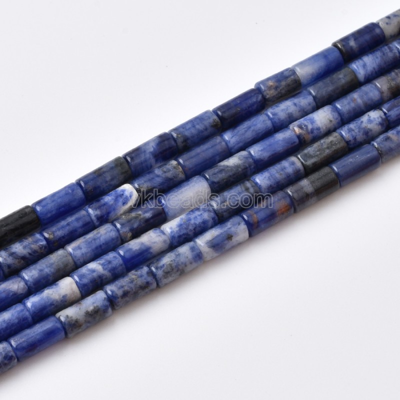 Sodalite Smooth Tube Cylinder Beads Strands, Approx 4x8mm, 38cm/strand