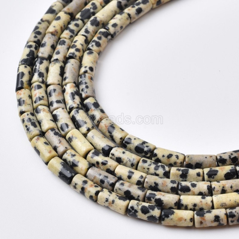 Dalmatian Jasper Smooth Tube Cylinder Beads Strands, Approx 4x8mm, 38cm/strand