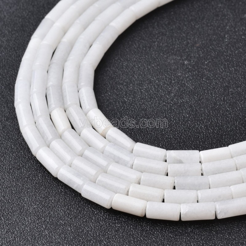 White Jade Smooth Tube Cylinder Beads Strands, Approx 4x8mm, 38cm/strand