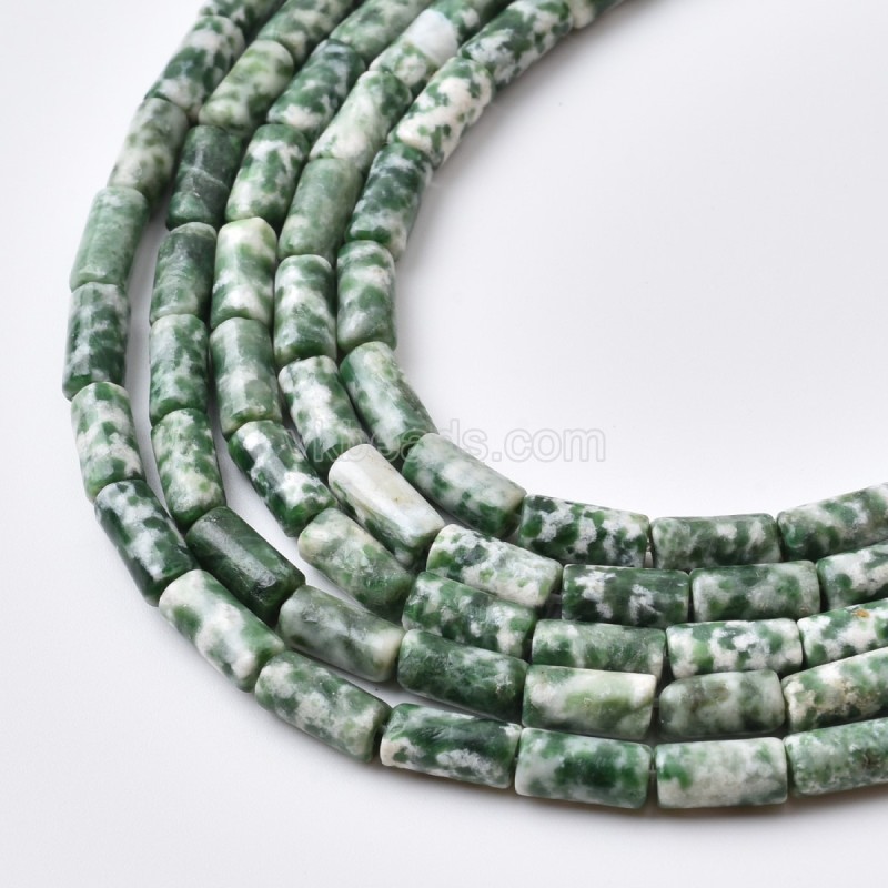 Green Spot Jasper Smooth Tube Cylinder Beads Strands, Approx 4x8mm, 38cm/strand