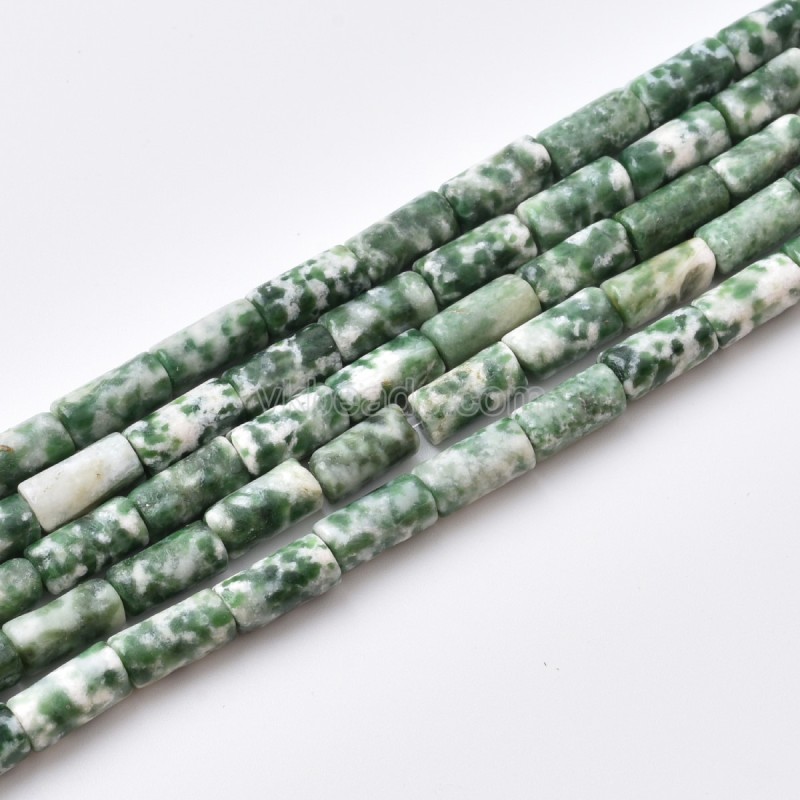 Green Spot Jasper Smooth Tube Cylinder Beads Strands, Approx 4x8mm, 38cm/strand