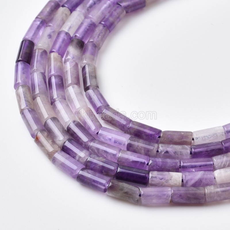 Amethyst Smooth Tube Cylinder Beads Strands, Approx 4x8mm, 38cm/strand