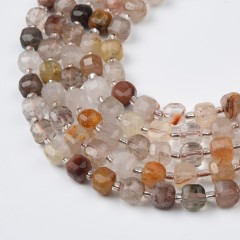 Multicolor Rutilated Quartz Faceted Cube Beads Strands, Approx 8mm, 38cm/strand