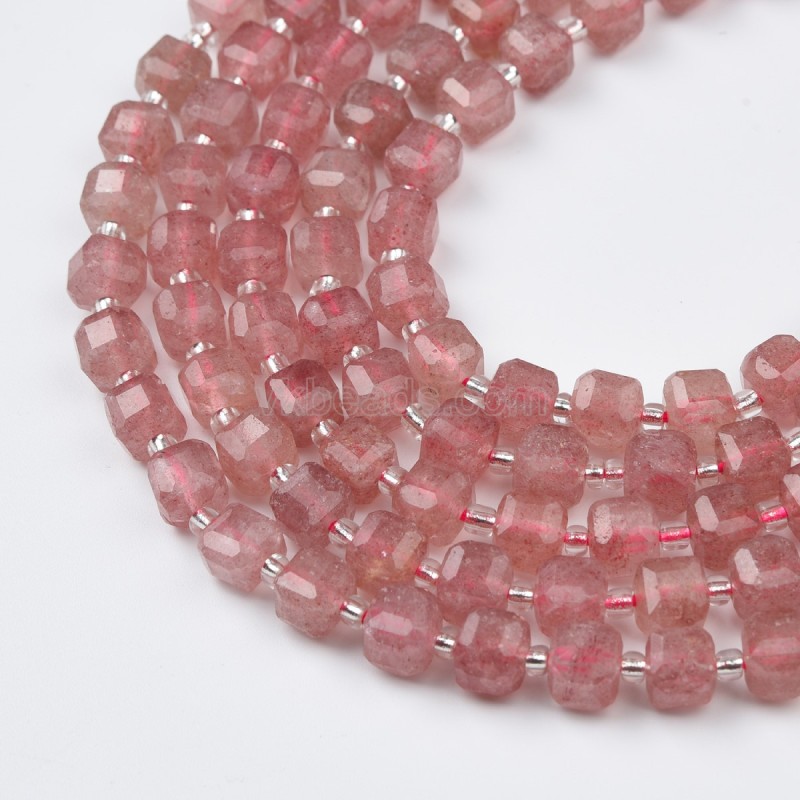 Red Strawberry Quartz Faceted Cube Beads Strands, Approx 8mm, 38cm/strand