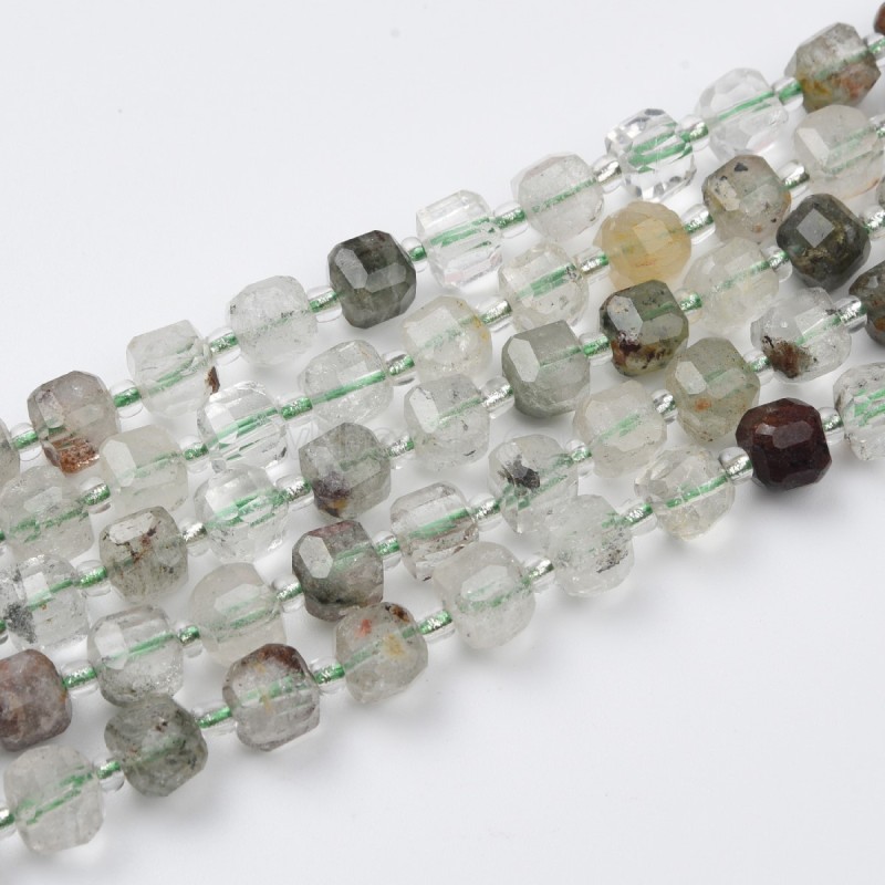 Green Phantom Quartz Faceted Cube Beads Strands, Approx 8mm, 38cm/strand