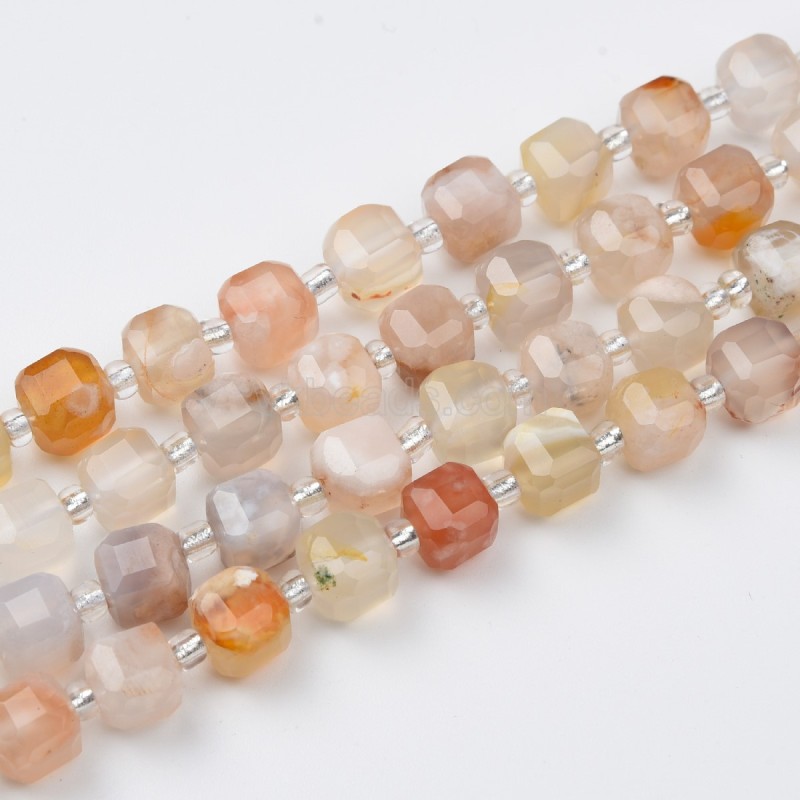 Cherry Blossom Agate Faceted Cube Beads Strands, Approx 8mm, 38cm/strand