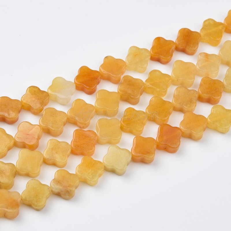 Yellow Jade Flat 4 Four Leaf Clover Beads Strands, Approx 10mm, 38cm/strand