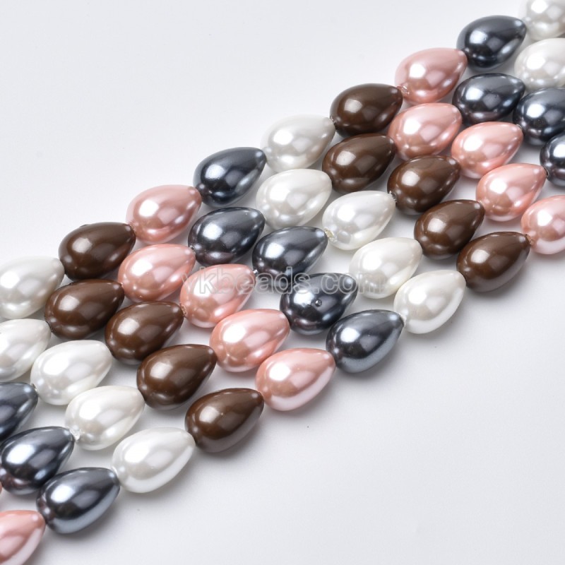Multicolor Shell Pearl Smooth Round Teardrop Beads Strands, Approx 8x12mm, 38cm/strand
