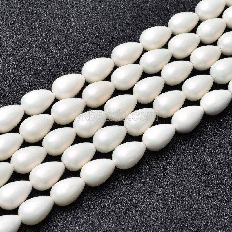 White Shell Pearl Matte Round Teardrop Beads Strands, Approx 6x9-10x14mm, 38cm/strand