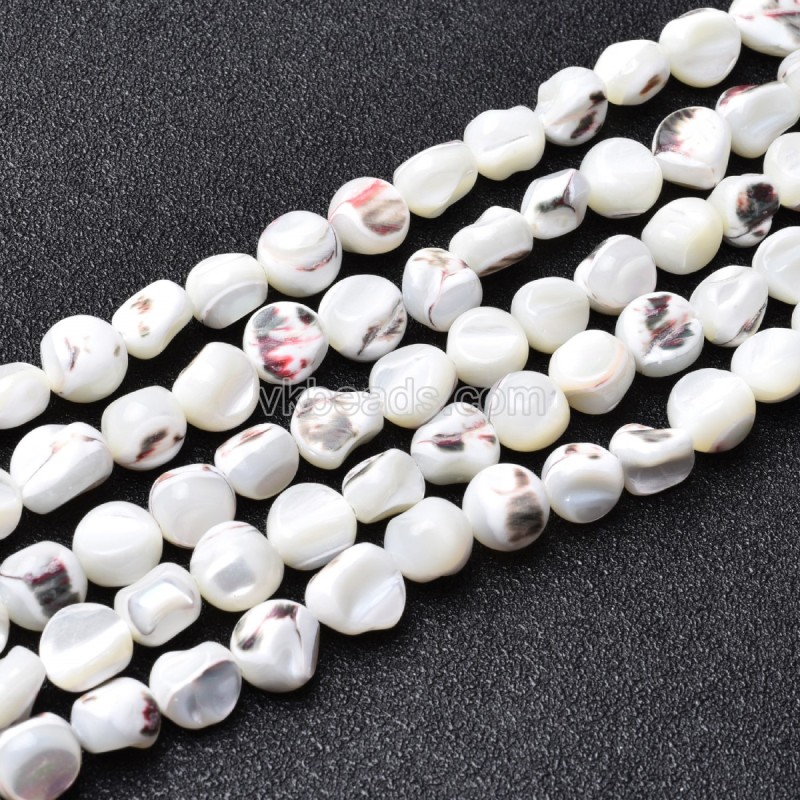 White Trochid Shell Nugget Beads Strands, Approx 8-10mm, 38cm/strand