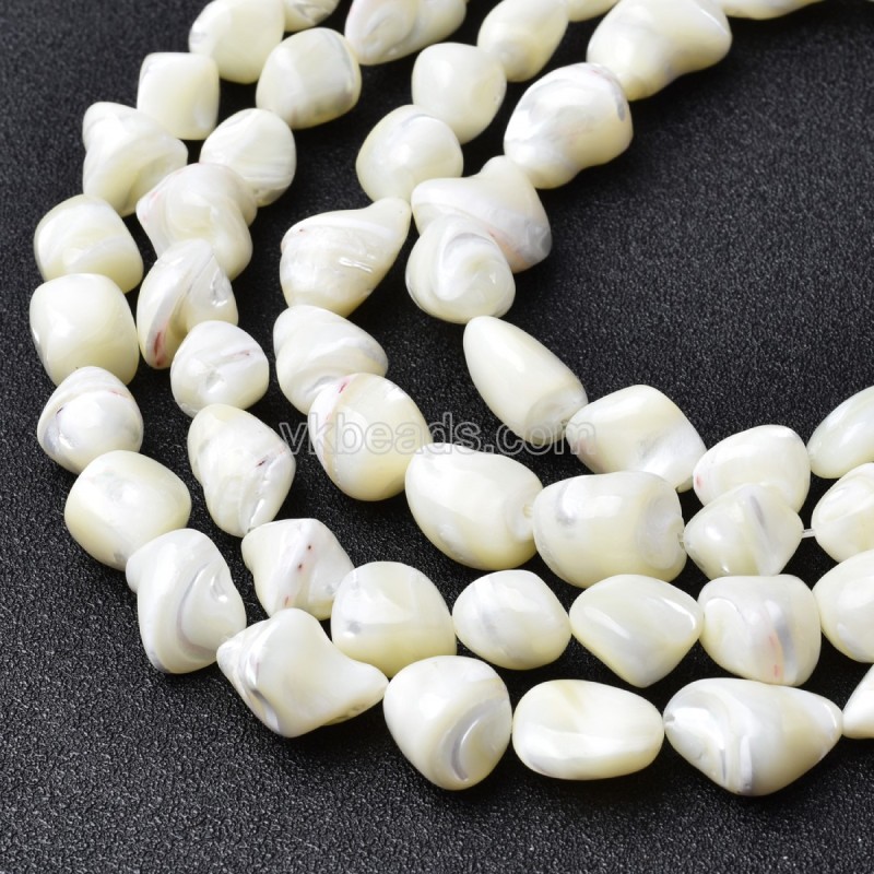 White Trochid Shell Nugget Beads Strands, Approx 10-12x10-20mm, 38cm/strand