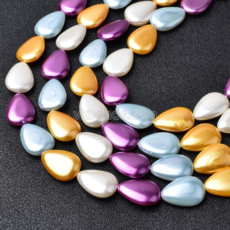Multicolor Shell Pearl Smooth Flat Teardrop Beads Strands, Approx 13x18mm, 38cm/strand