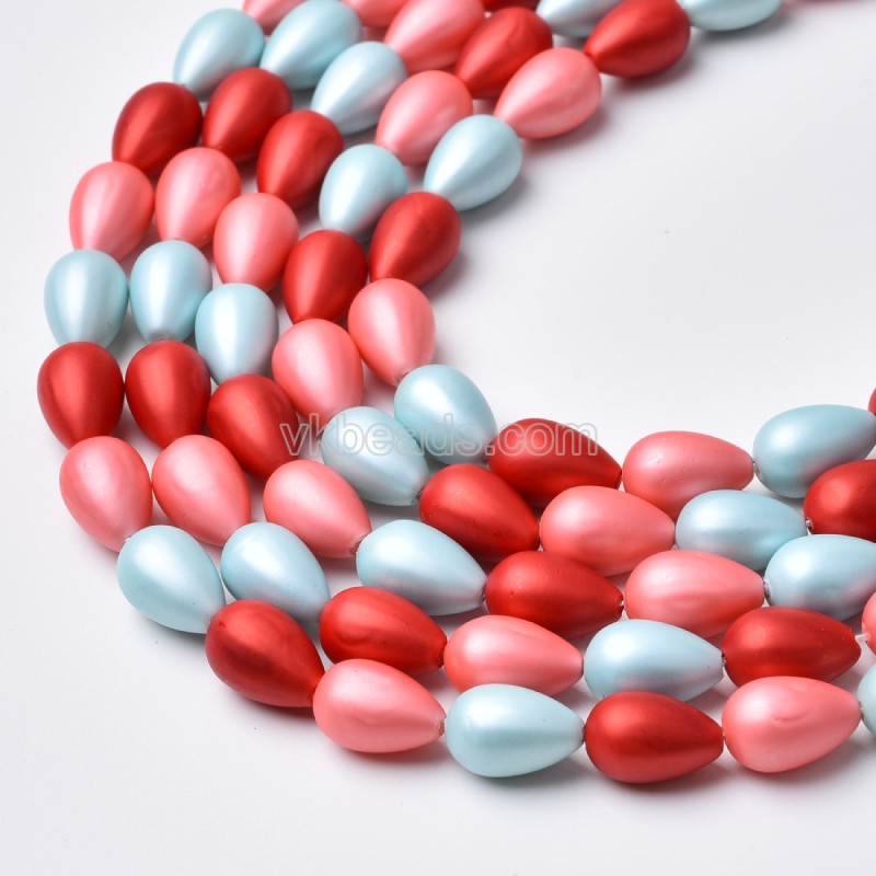 Multicolor Shell Pearl Matte Round Teardrop Beads Strands, Approx 8x12mm, 38cm/strand