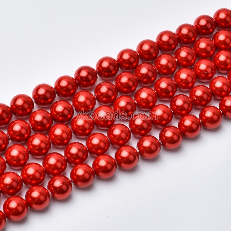 Bright Red Color Shell Pearl Smooth Round Beads Strands, Approx 2-20mm, 38cm/strand