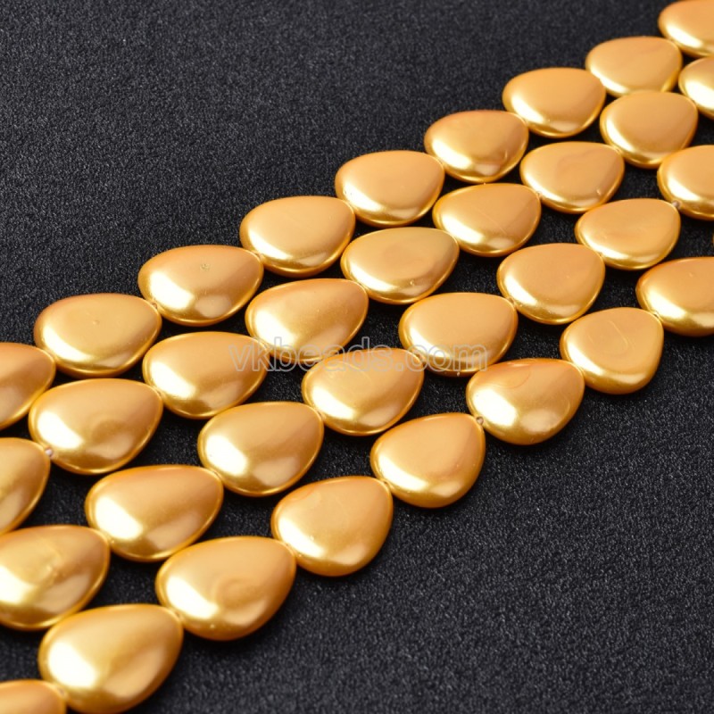 Golden Yellow Shell Pearl Smooth Flat Teardrop Beads Strands, Approx 13x18mm, 38cm/strand