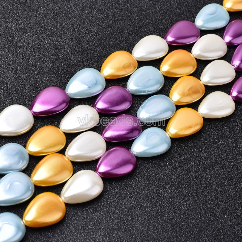 Multicolor Shell Pearl Smooth Flat Teardrop Beads Strands, Approx 13x18mm, 38cm/strand