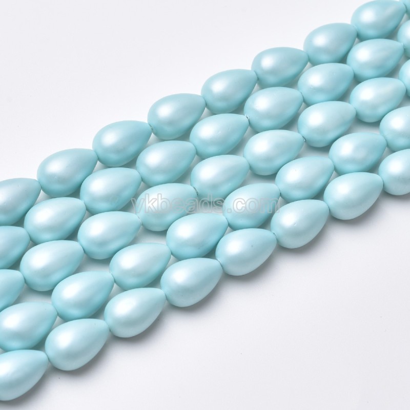 Light Blue Shell Pearl Matte Round Teardrop Beads Strands, Approx 6x9-10x14mm, 38cm/strand