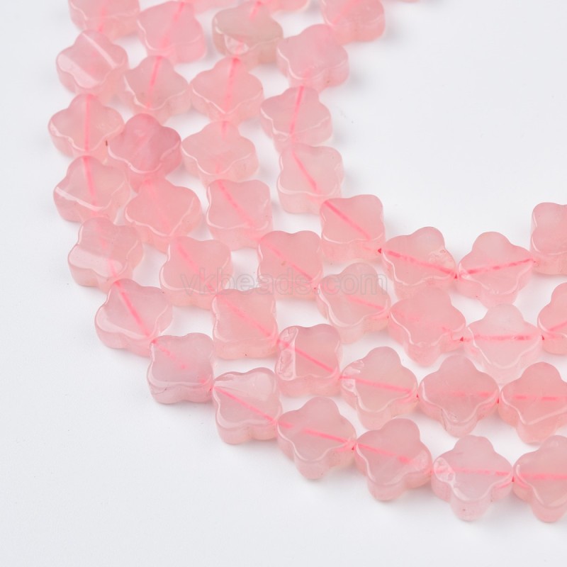 Rose Quartz Flat 4 Four Leaf Clover Beads Strands, Approx 10mm, 38cm/strand