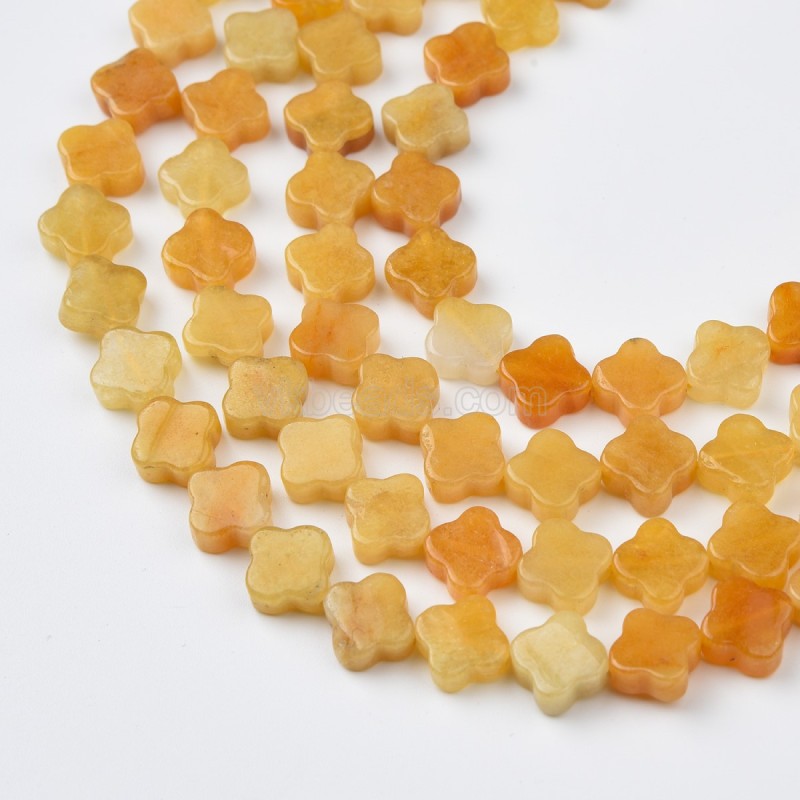 Yellow Jade Flat 4 Four Leaf Clover Beads Strands, Approx 10mm, 38cm/strand