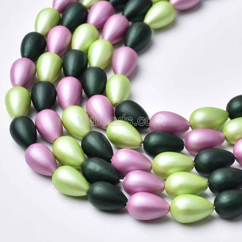 Multicolor Shell Pearl Matte Round Teardrop Beads Strands, Approx 8x12mm, 38cm/strand