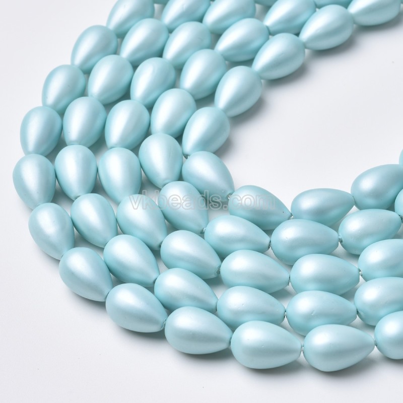 Light Blue Shell Pearl Matte Round Teardrop Beads Strands, Approx 6x9-10x14mm, 38cm/strand