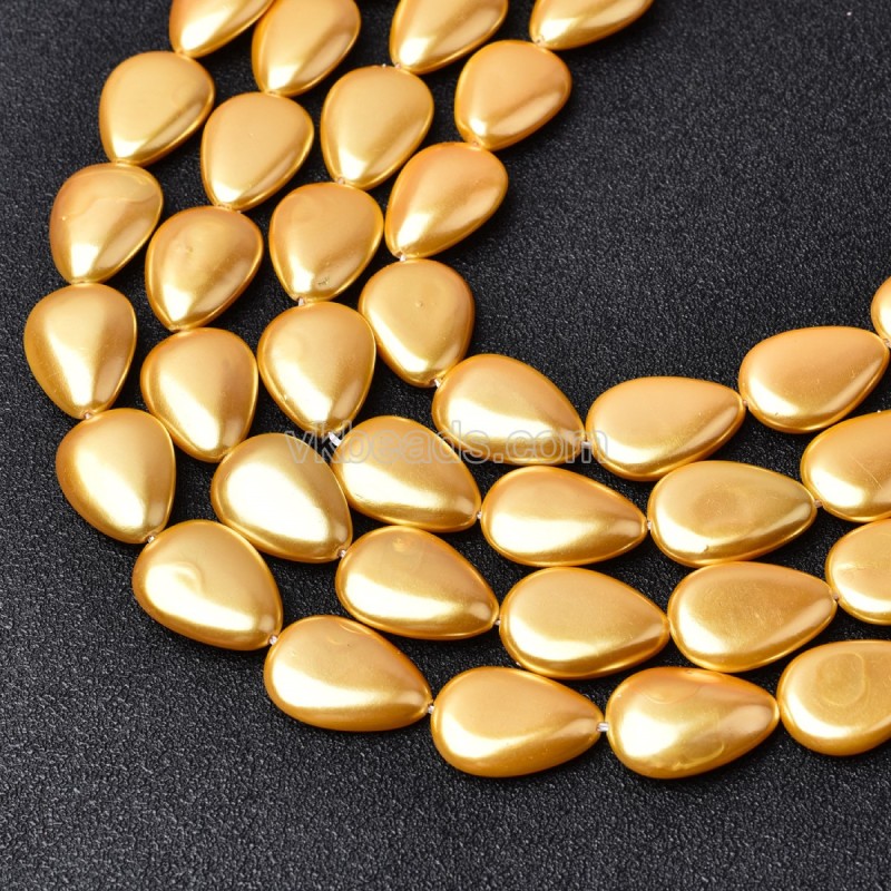 Golden Yellow Shell Pearl Smooth Flat Teardrop Beads Strands, Approx 13x18mm, 38cm/strand