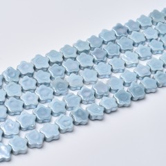 Light Blue Shell Pearl Flat Flower Beads Strands, Approx 6-7~8-9mm, 38cm/strand