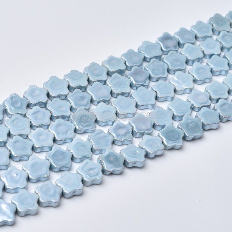 Light Blue Shell Pearl Flat Flower Beads Strands, Approx 6-7~8-9mm, 38cm/strand