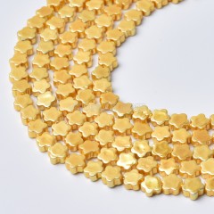 Golden Yellow Shell Pearl Flat Flower Beads Strands, Approx 6-7~6-9mm, 38cm/strand