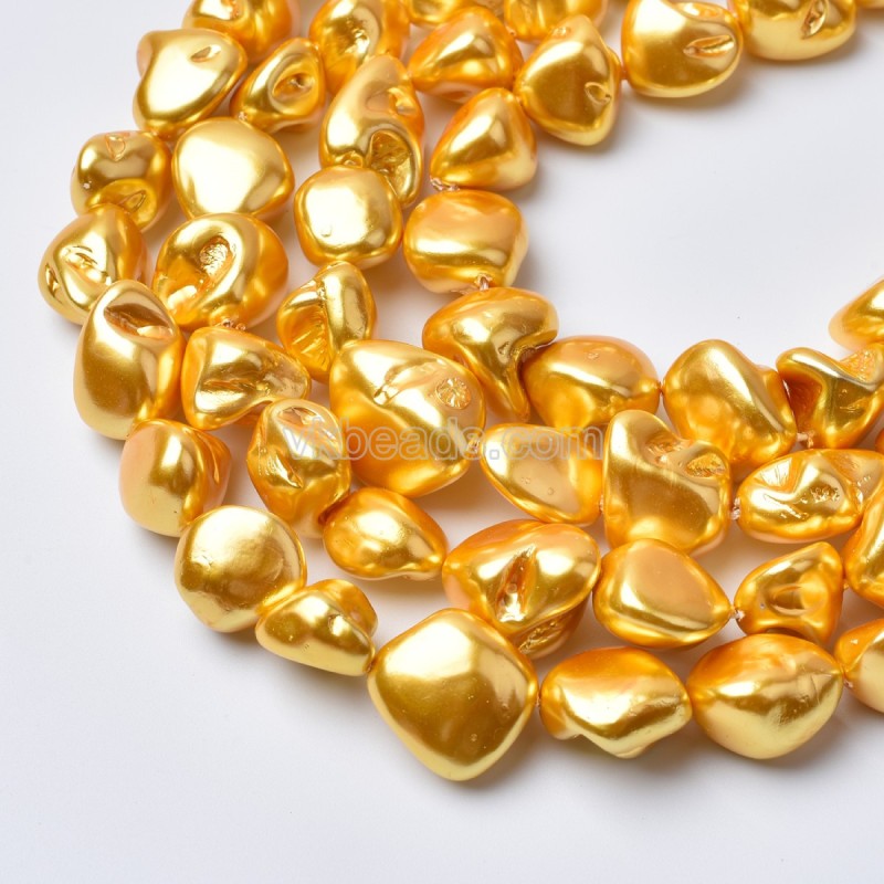 Golden Yellow Shell Pearl Nugget Beads Strands, Approx 12-18mm, 38cm/strand
