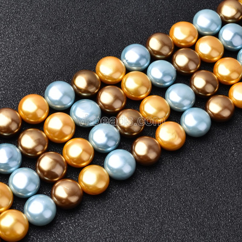 Multicolor Shell Pearl Flat Round Puffy Disc/Coin Beads Strands, Approx 12mm, 38cm/strand
