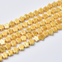 Golden Yellow Shell Pearl Flat Flower Beads Strands, Approx 6-7~6-9mm, 38cm/strand