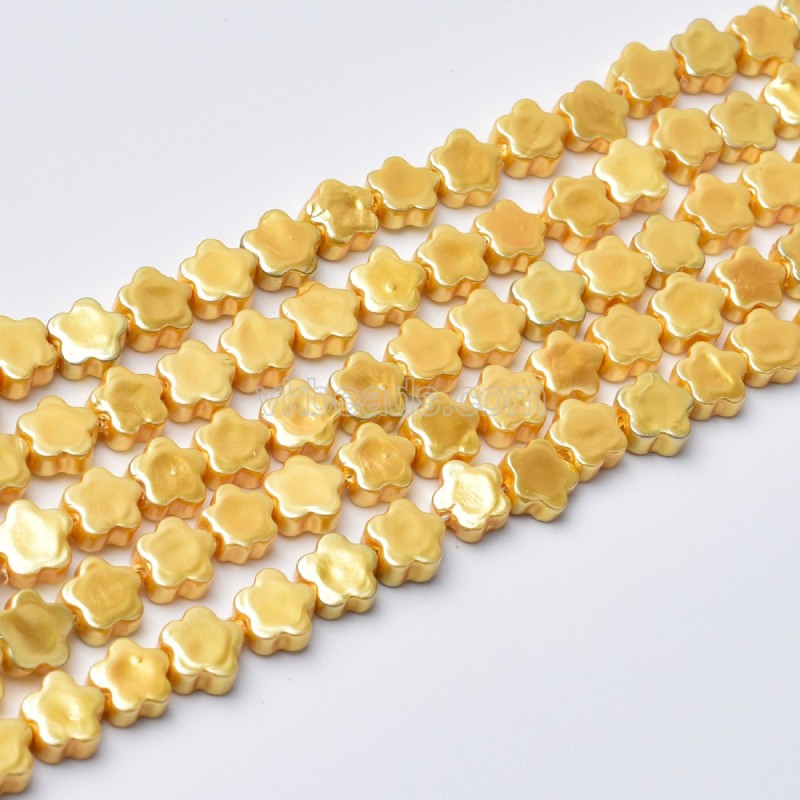 Golden Yellow Shell Pearl Flat Flower Beads Strands, Approx 6-7~6-9mm, 38cm/strand