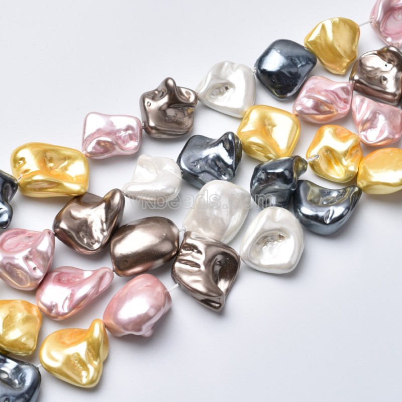 Multicolor Shell Pearl Nugget Beads Strands, Approx 13-20mm, 38cm/strand