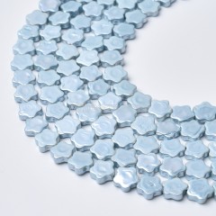 Light Blue Shell Pearl Flat Flower Beads Strands, Approx 6-7~8-9mm, 38cm/strand
