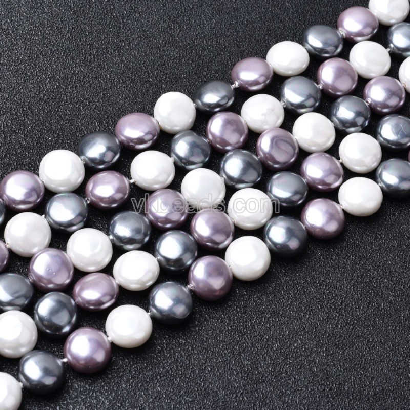 Multicolor Shell Pearl Flat Round Puffy Disc/Coin Beads Strands, Approx 10mm, 38cm/strand
