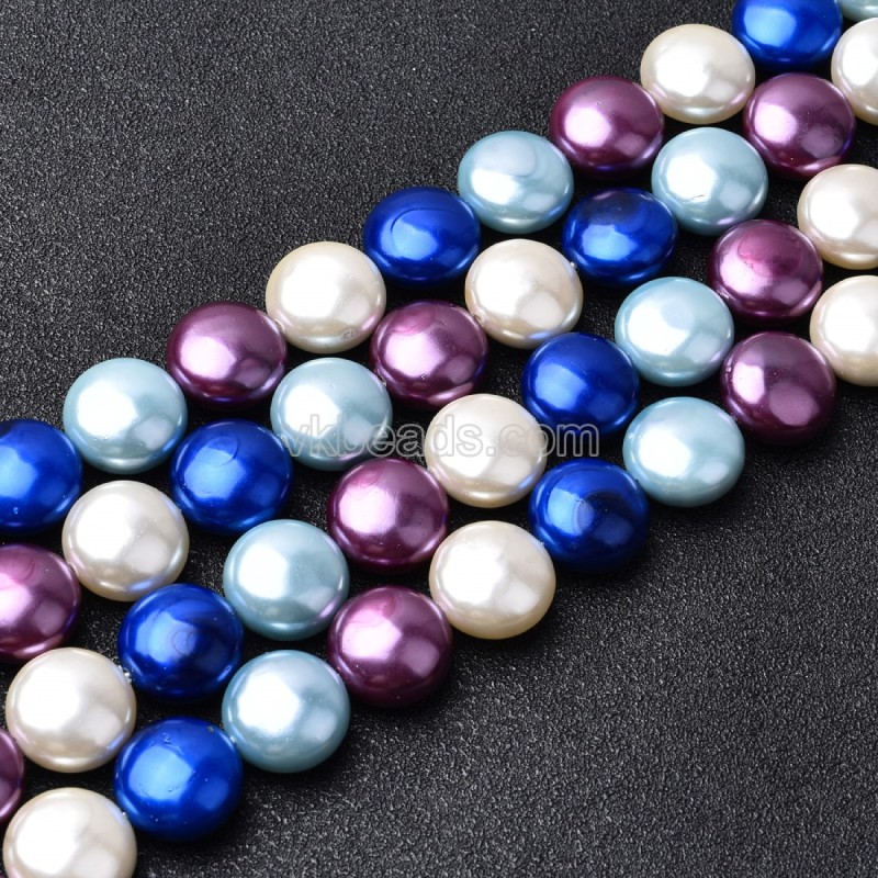 Multicolor Shell Pearl Flat Round Puffy Disc/Coin Beads Strands, Approx 14mm, 38cm/strand