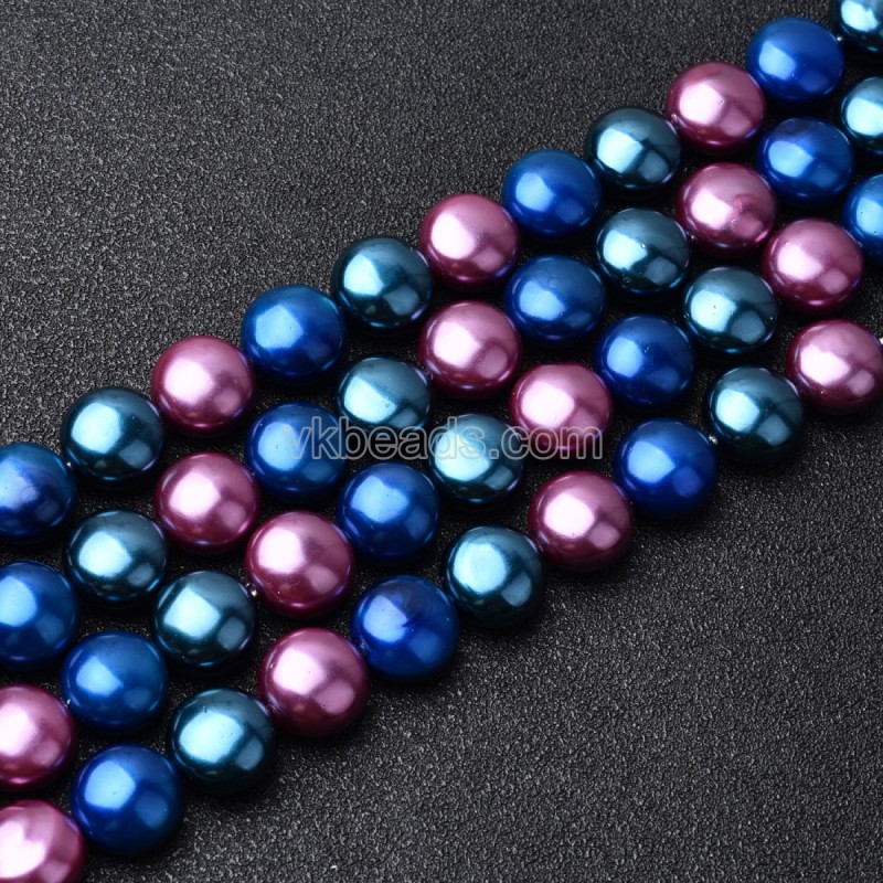 Multicolor Shell Pearl Flat Round Puffy Disc/Coin Beads Strands, Approx 12mm, 38cm/strand