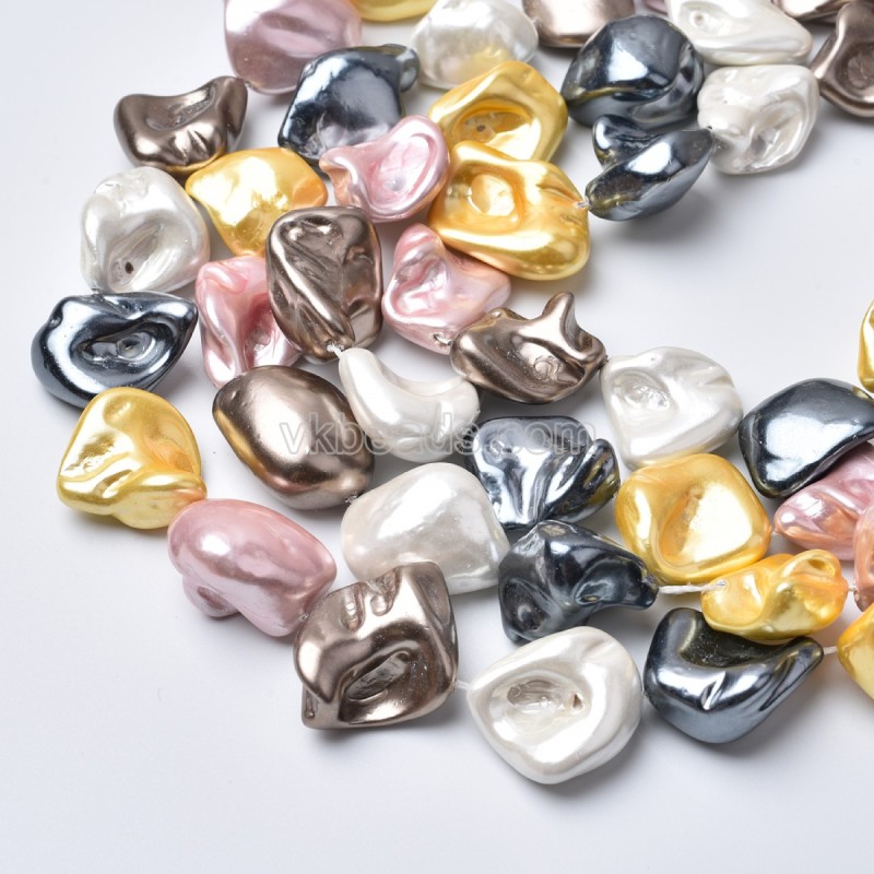 Multicolor Shell Pearl Nugget Beads Strands, Approx 13-20mm, 38cm/strand