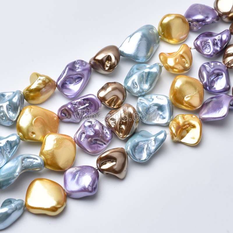 Multicolor Shell Pearl Nugget Beads Strands, Approx 13-20mm, 38cm/strand