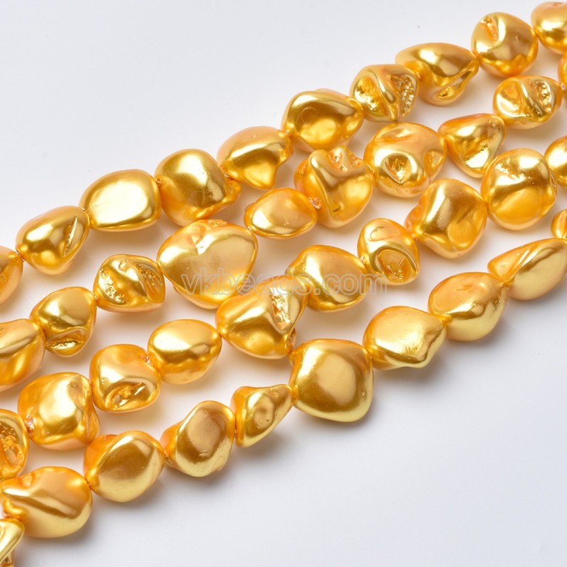 Golden Yellow Shell Pearl Nugget Beads Strands, Approx 12-18mm, 38cm/strand