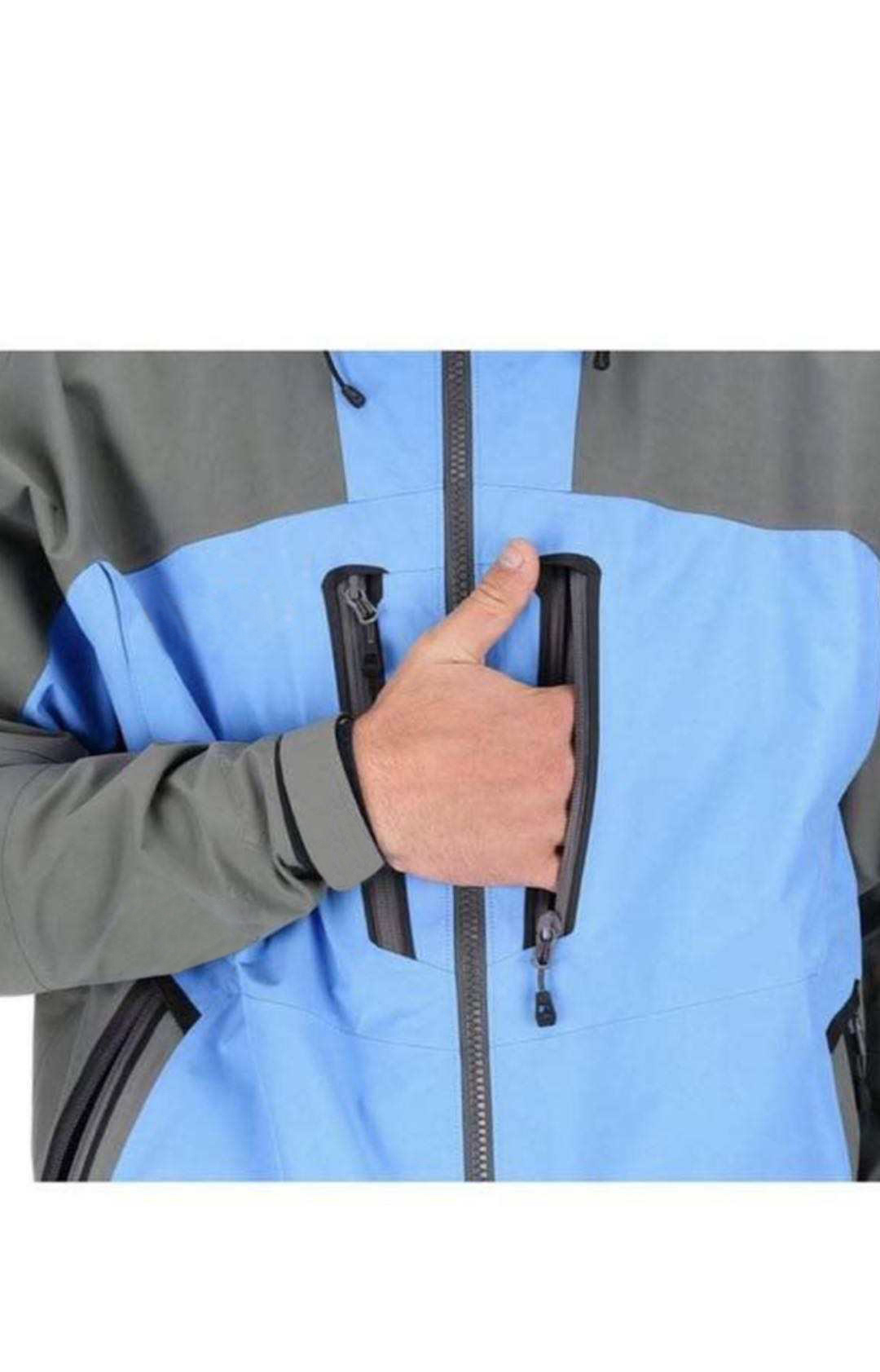 Veste de pluie Yuelei Fournisseur personnalisable Structure imperméable de niveau tempête Bleu-gris pour la randonnée