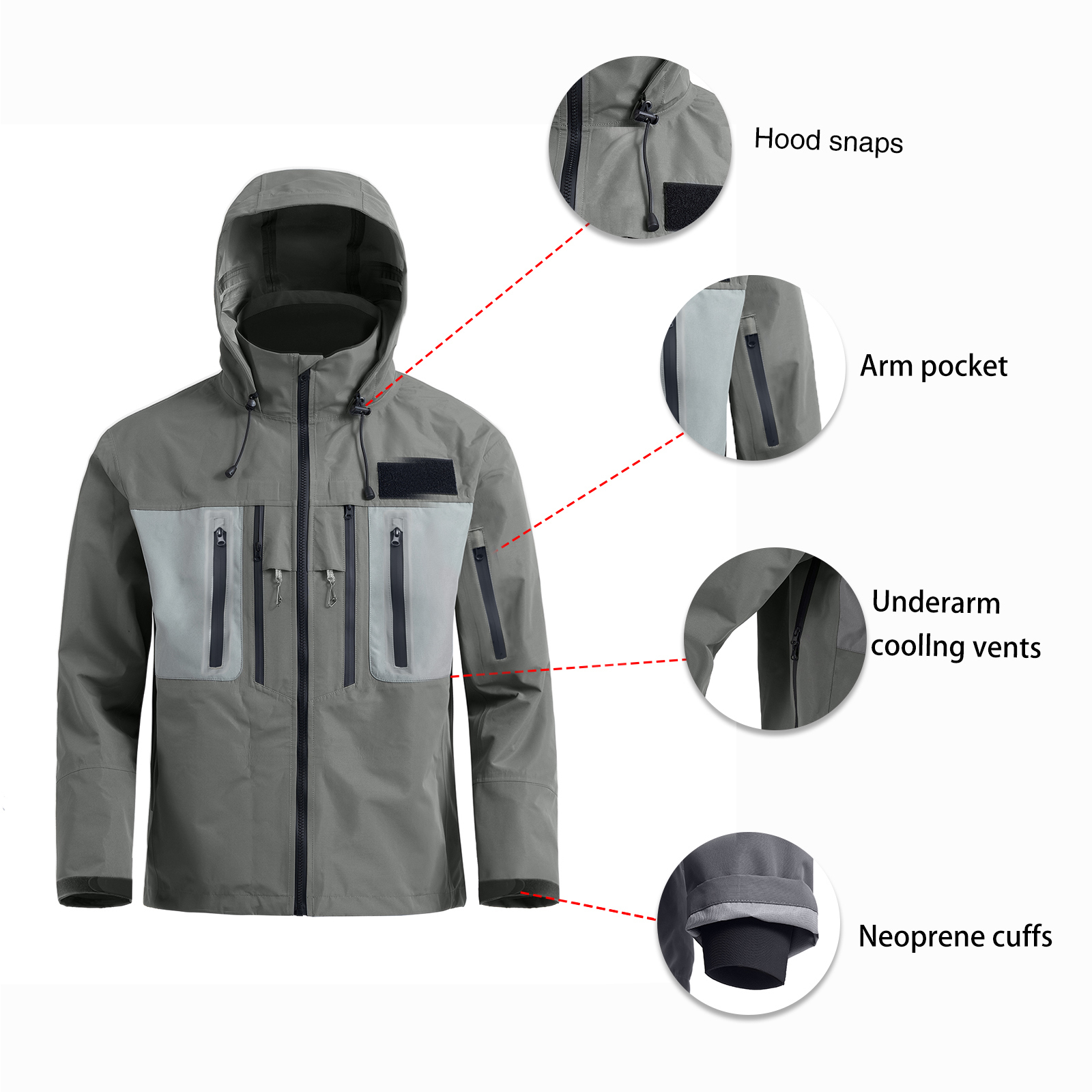 Military-Green  Fish Jacket Under Coolleg Vents Customizable Supplier