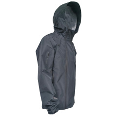 Leistungsstarke schwarze Regenjacke mit Unterarmbelüftung zum Wandern