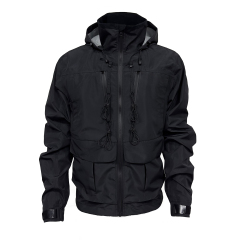 Black Waterproof Jacket With Attachment Loop By Yuelei Wholesale