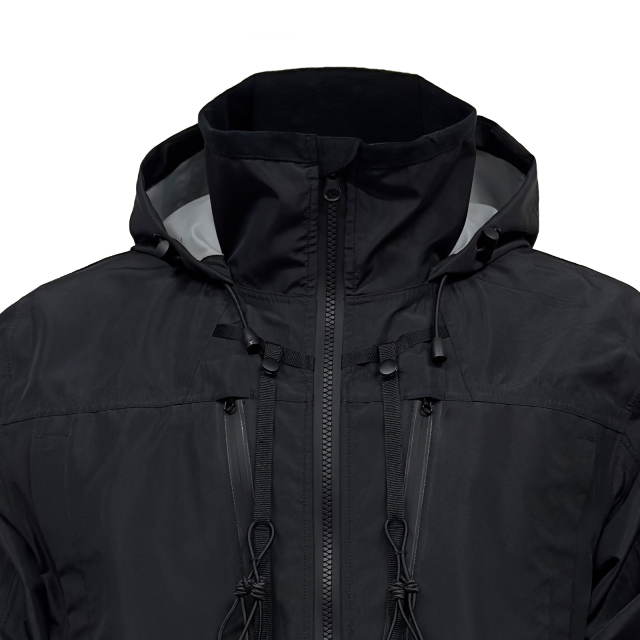 Black Waterproof Jacket With Attachment Loop By Yuelei Wholesale