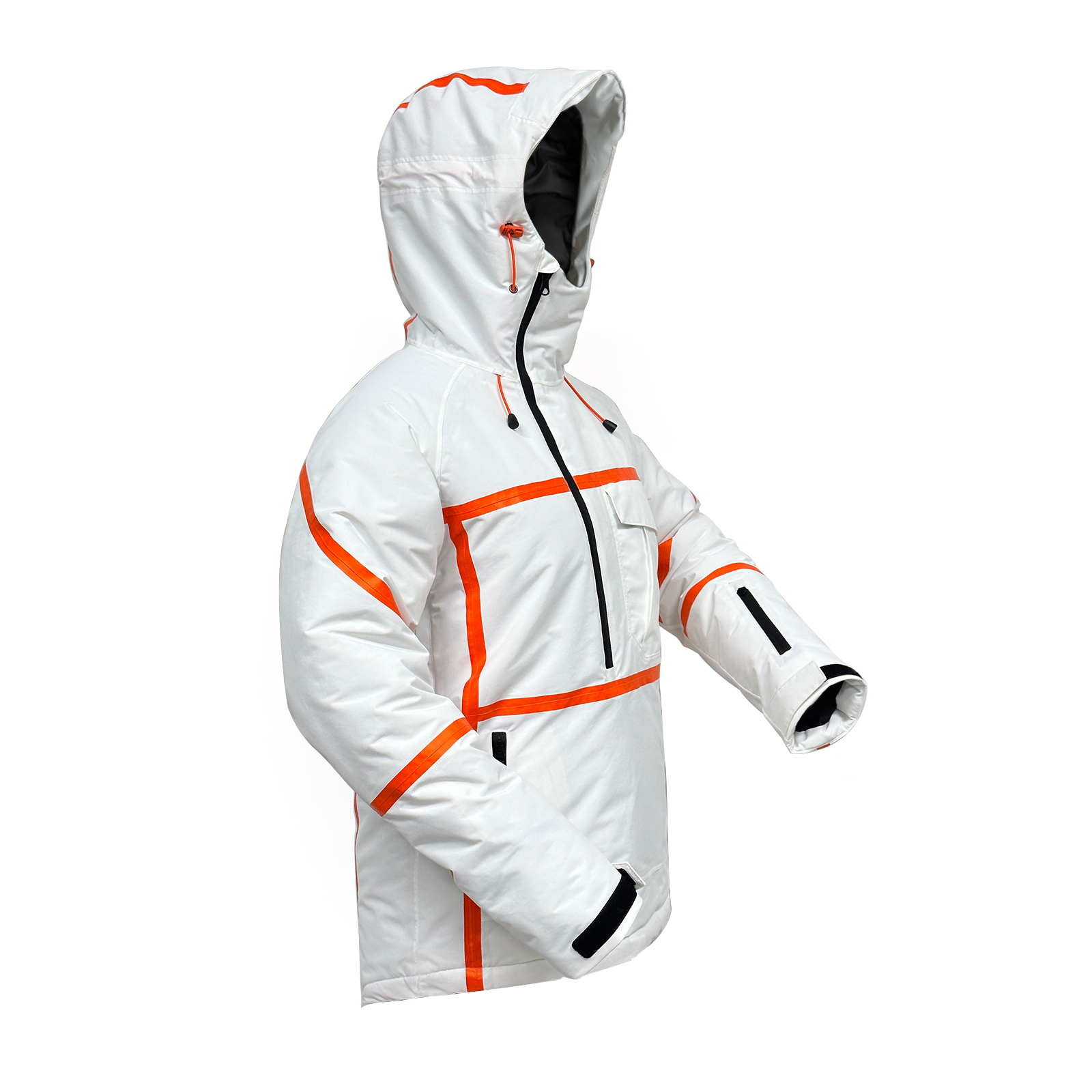 Funktionelle weiße Skijacke mit Belüftung und stylischen Details